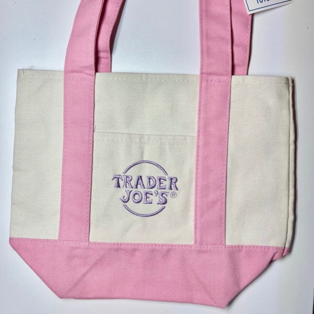 Trader Joe’s mini tote canvas bag Pink NWT